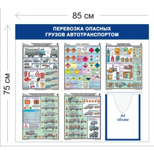 СТН-420 - Cтенд Перевозка опасных грузов автотранспортом 75 х 85 см 1 объ. карман А4, 5 плакатов